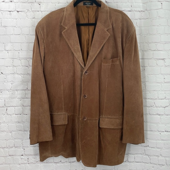 100% Genuine Leather Suede Tan Camel Blazer Heavy Jacket Men’s XL J. Ferrar - Picture 1 of 13